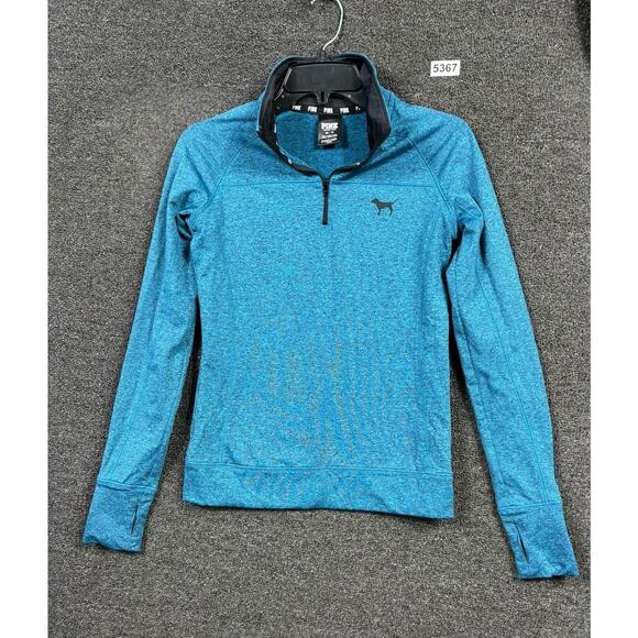 PINK Victoria's Secret Pullover Womens XS Blue Heather Quarter Zip Thumbholes - Picture 1 of 6